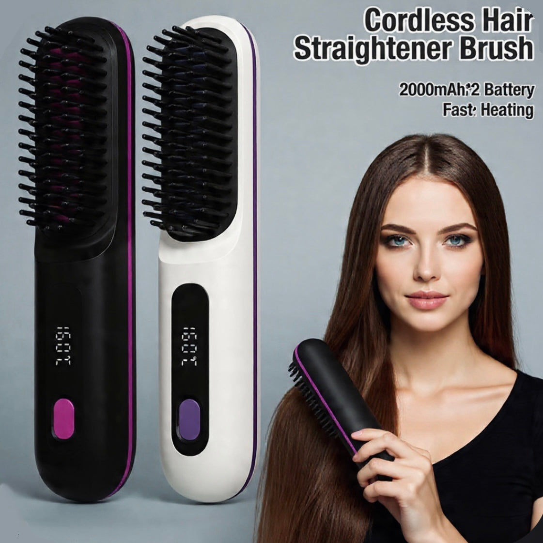 Cordless Hair Straightener Brush – Type-C Rechargeable