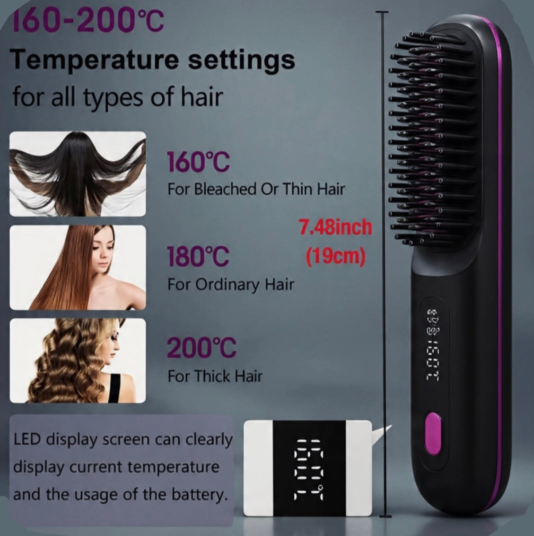 Cordless Hair Straightener Brush – Type-C Rechargeable