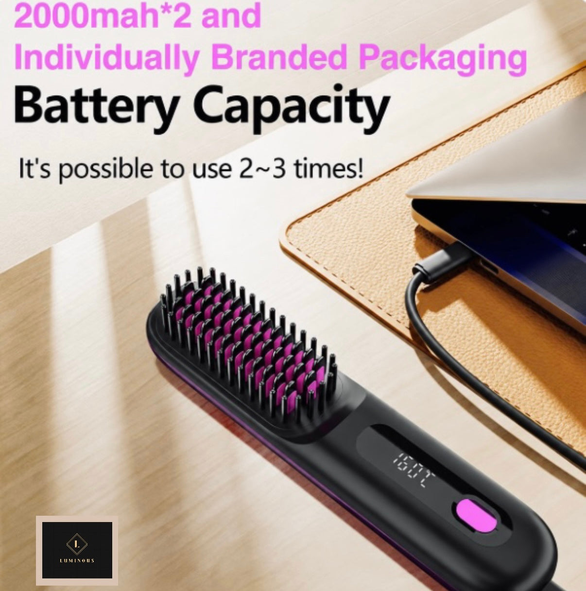 Cordless Hair Straightener Brush – Type-C Rechargeable